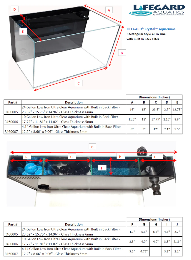 Lifegard CRYSTAL 45 Degree Low Iron Ultra Clear Aquarium with Built in Back Filter (24 gallons, 23.62" x 15.75" x 14.96")